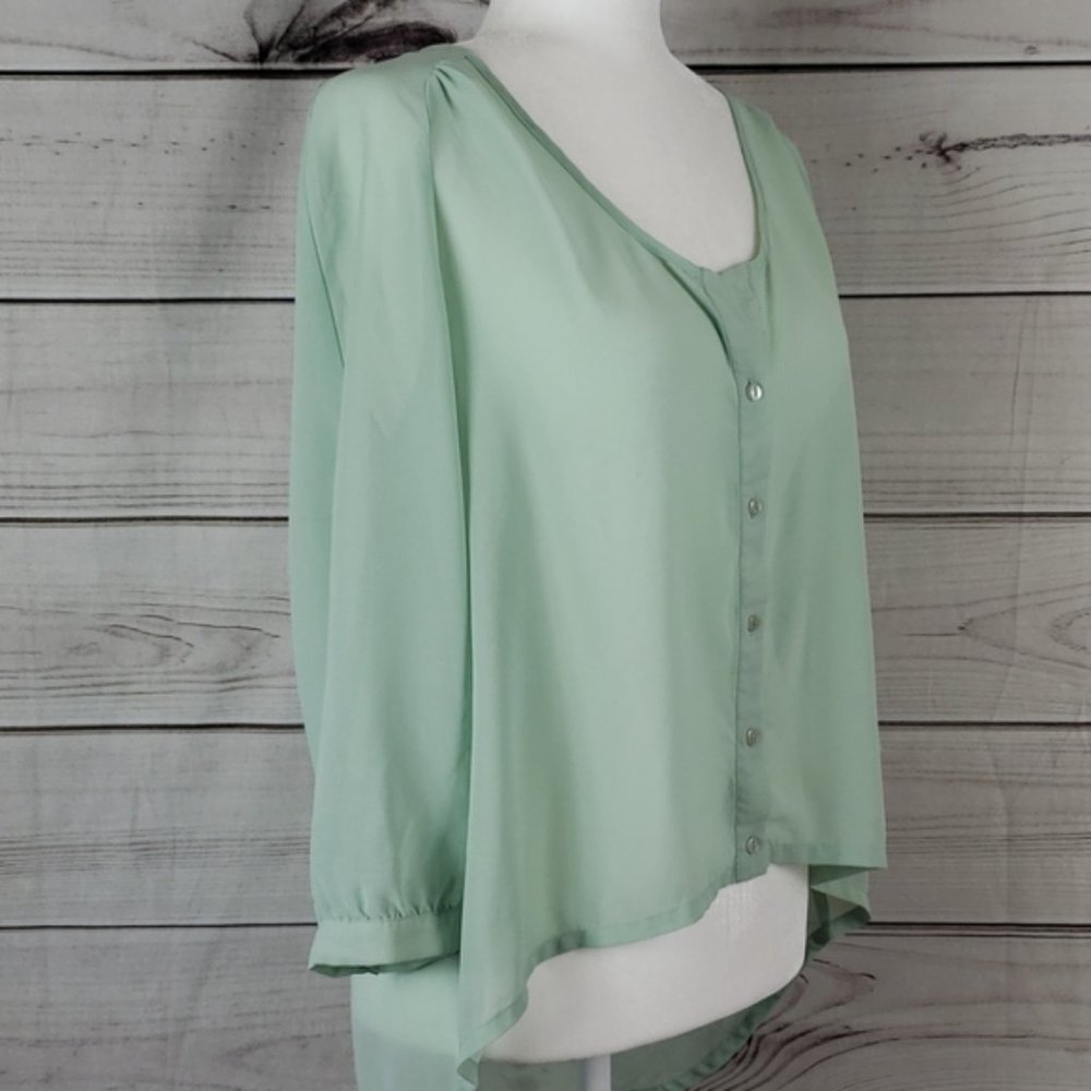 Urban Outfitters Sparkle & Fade Mint Green Sheer Chiffon Shirt Small View 5